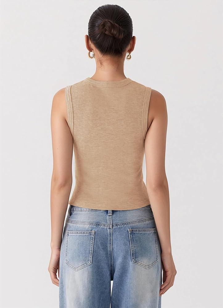 FIGKICKSEN Women's Button Down Tank Tops Ribbed Summer Vest